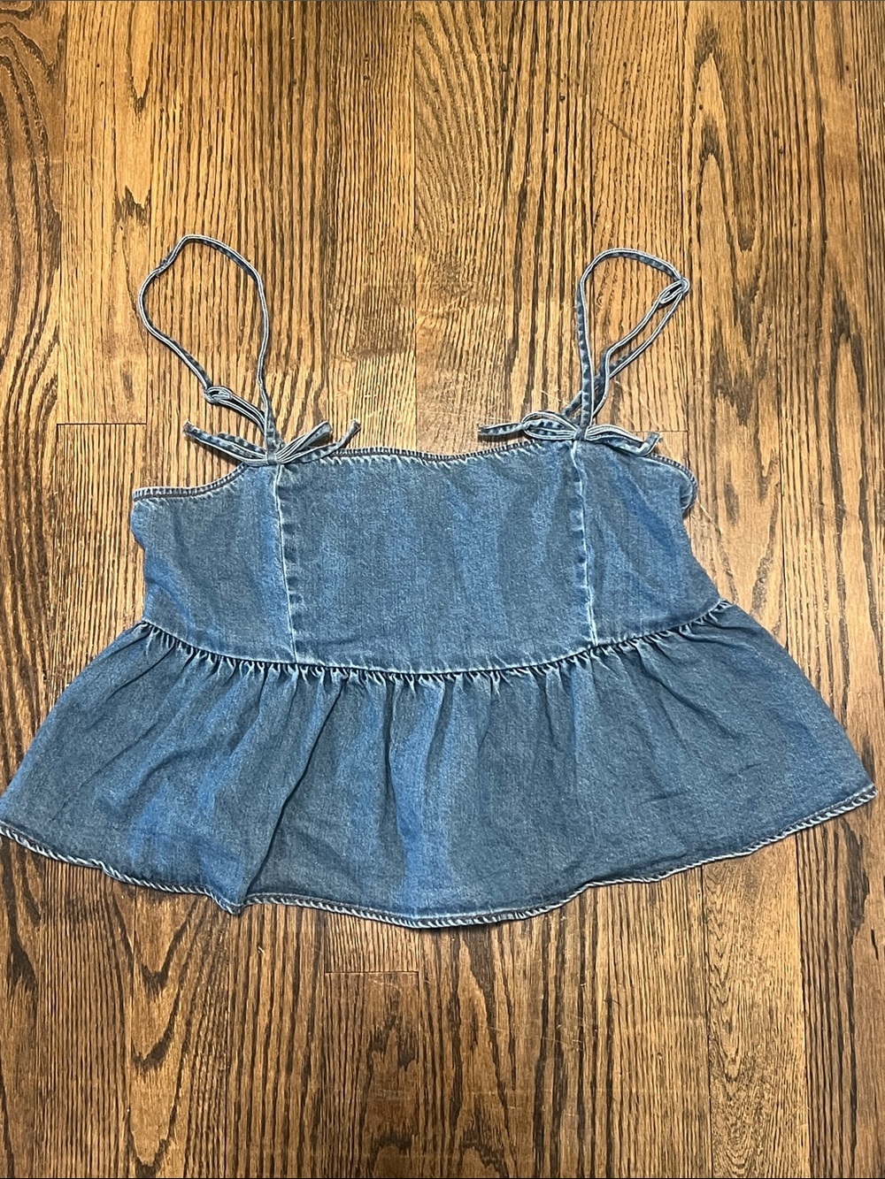 American Eagle Outfitters Blue Denim Peplum Crop Top